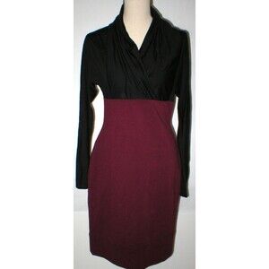 New NWT Womens 10 Les Copains Designer Italy Wool Dress Black Red 46 Long Sleeve